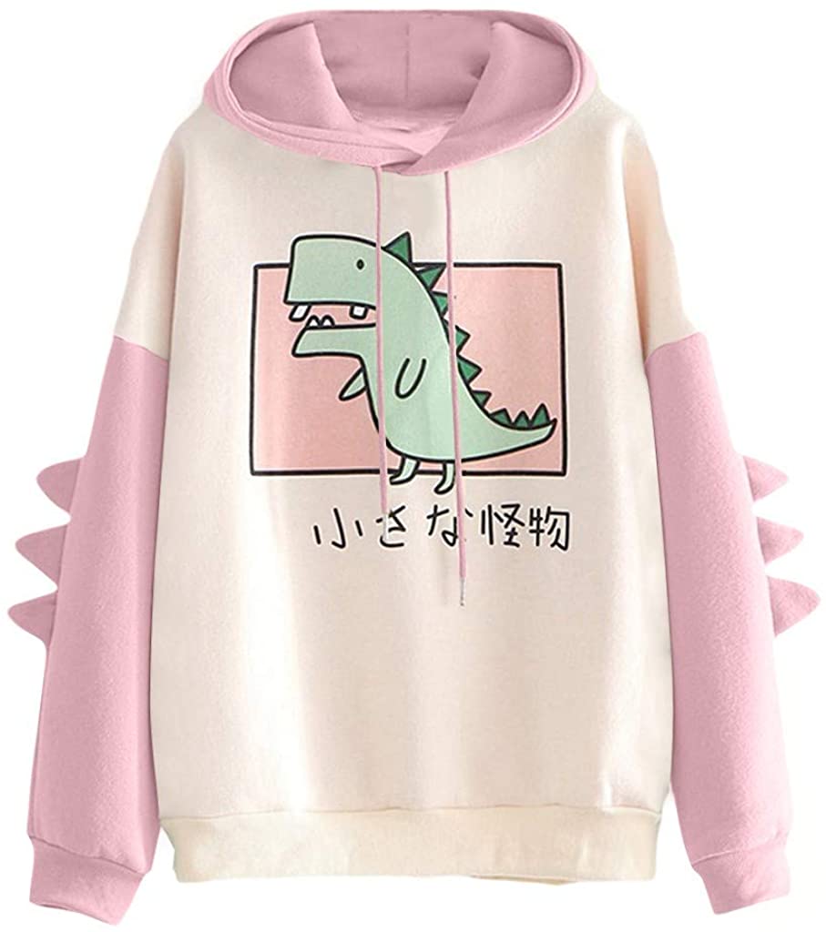 OIUCVGB Dinosaur Hoodie for Women Long Sleeve Splice Cartoon Cute Sweatshirt Teens Girls Casual Pullover 