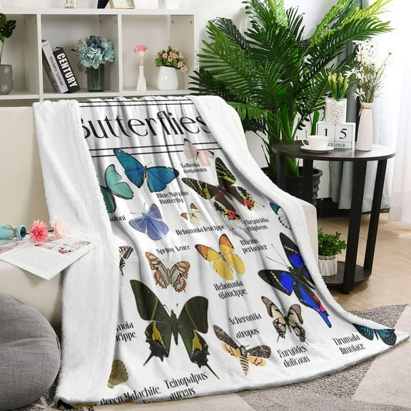 White Butterfly Name Pattern Blanket,Comfortable Soft Flannel Throw Blanket,All Season,Warm Lightweight Blankets for Sofa Bed Couch Living Room Chair,60"x80"