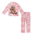 thumbnail image 4 of Yuyamidu Cute Sloth Button Pajamas for Girls 13-14T Strawberry Sleepwear Pants & Pullover Tops for Vacation Walking 2 PCS Comfy Long Sleeve Loungewear Set with Pockets, Pink, 4 of 7