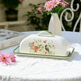 thumbnail image 3 of Enamel Butter Dish with Lid Vintage Enamelware Butter Keeper with Flower and Bird Patterns Farmhouse Butter Container Butter holder for Countertop Kitchen Decor Bee, 3 of 8