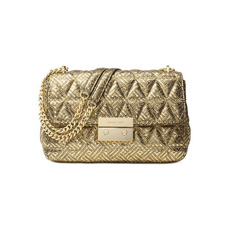 New MICHAEL KORS SLOAN Gold Flap Quilted Leather Chain Shoulder Bag ...