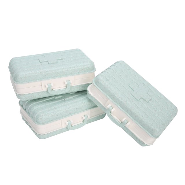 Organizador de pastillas portátil de 3 piezas con 6 compartimentos, con forma de maleta, para viajes, color azul claro
