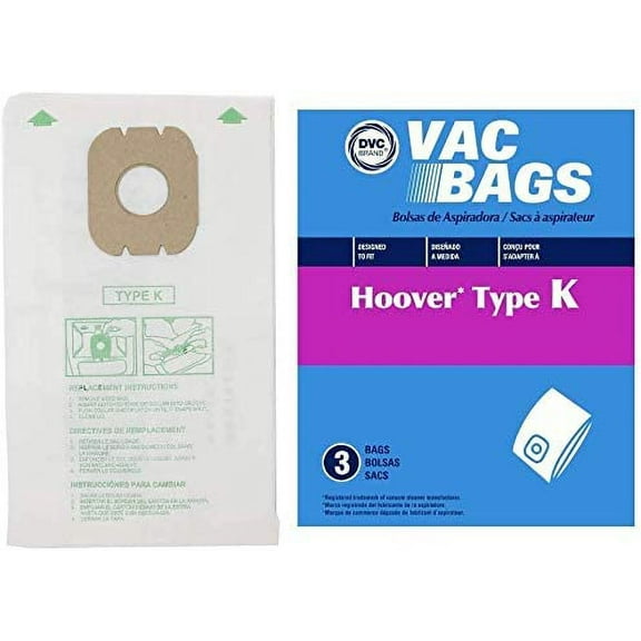 Replacement Part For Hoover DVC Vacuum Bags Type K, 4010028K Fit Spirit, Encore, Supremacy, Roundabout Canister Vacuum Models | Includes 3 Standard Vacuum Bags