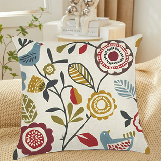 Fundas de almohada de lino con estampado de flores tropicales C
