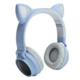 thumbnail image 2 of Auriculares con orejas de gato, luz LED 3D, inalámbricos, Bluetooth 5.0, plegables, con micrófono, color gris y azul, 2 of 12