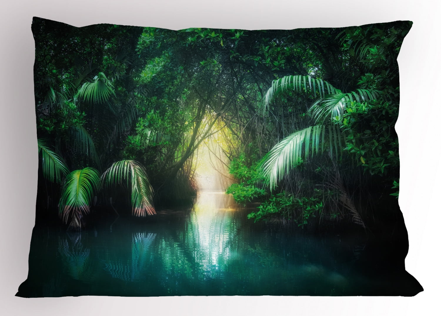 Jungle Pillow Sham Tropical Lake Mangrove Rainforest Pathway through