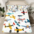 thumbnail image 2 of Homewish Teens Aicrafts Bed Sheets,Cartoon Colorful Airplanes King Sheets,Yellow White Orange Sheet Set For Boys Kids,Ultra Soft Home Decor,4 Pieces, 2 of 7