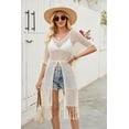 thumbnail image 4 of Women's 100% Acrylic Hollow Beach Cover-Up with Zipper, Short-Sleeved V-Neck Sweater, Tassel Design for Sun Protection, 4 of 9