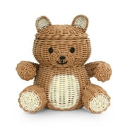 G6 Collection Brown Bear Rattan Storage Basket with Lid, Decorative Home Decor, Hand Woven, Shelf Organizer (1 Pack)