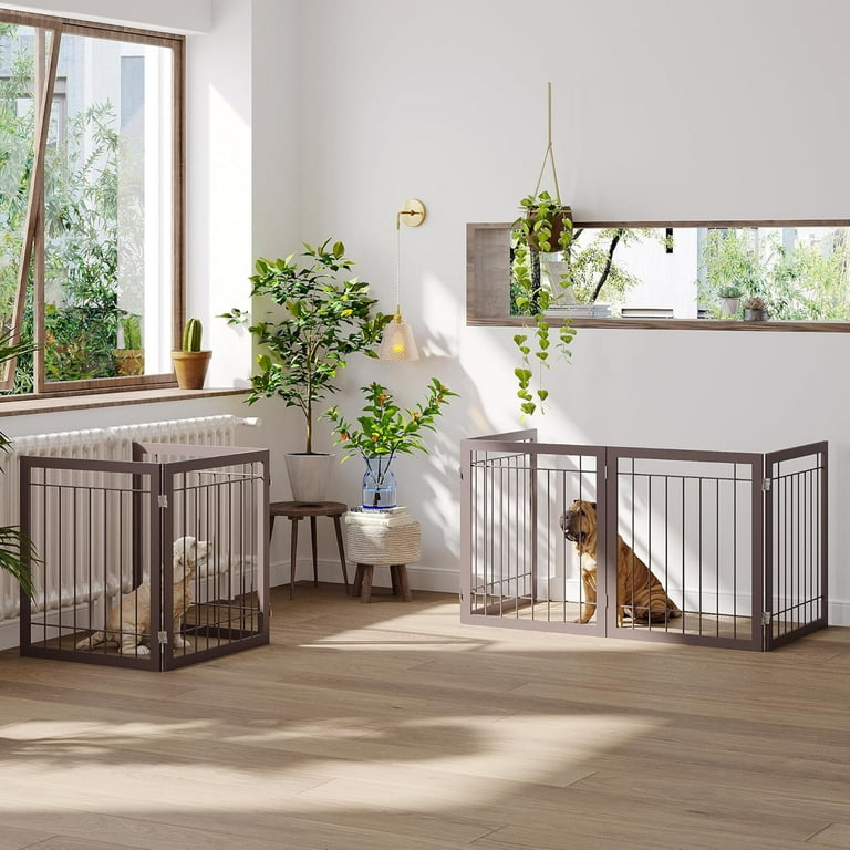JSB 96 Inch Extra Wide 28 inch Tall Dog Gate Freestanding Pet Gate for Halls Stairs Home Pet Puppy Safety Dog Fence with 2pcs Support Feet