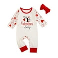 thumbnail image 1 of EYIIYE Mon 1er Ensemble de Tenue de la Saint-Valentin pour Nouveau-Né Filles Combinaison Imprimée Lettre + Bandeau, 1 of 7