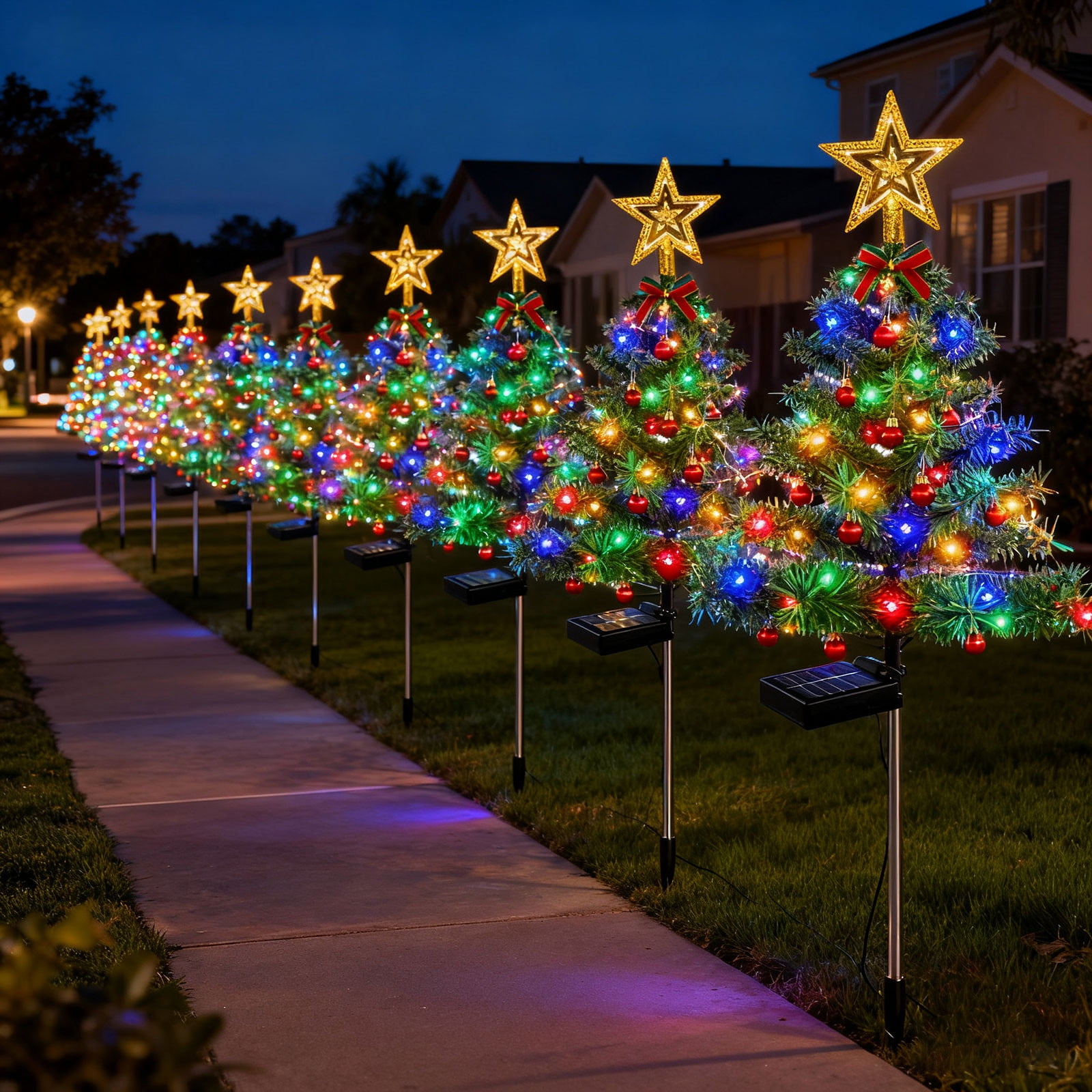 Solar Christmas Tree Lights Decorations Outdoor Waterproof, LED Lights Christmas Solar Stake Lights Cemetery Christmas Tree for Grave Pathway Outside Garden Yard Lawn