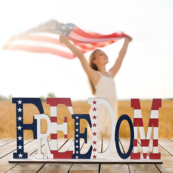 LAMIRO Independence Day Table Decoration Patriotic Wooden Sign 4th of July Centerpiece Letters Sign Stars and Stripes Tiered Tray Decor for Independence Day Decorations