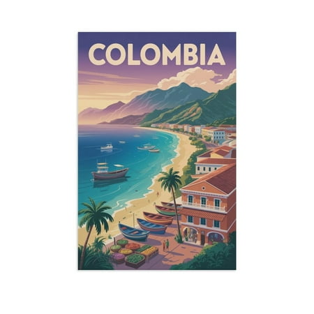 Retro Vintage City Travel Poster of Santa Marta with Historic Streets And Classic Details Print Poster