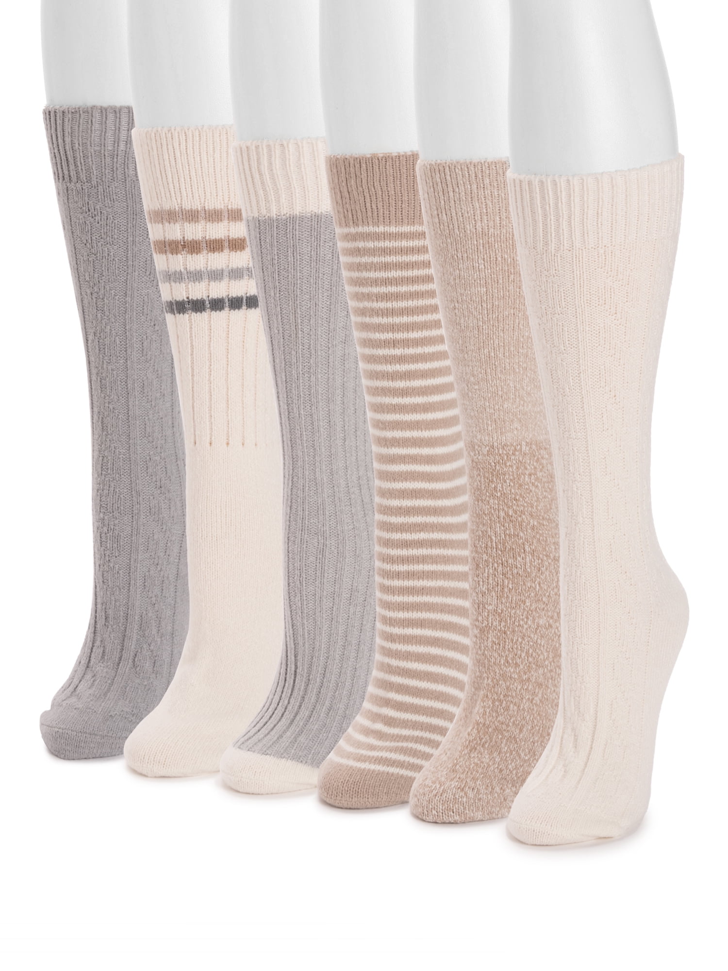 MUK LUKS Women's Mid-Calf Tall Boot Socks, 6-Pack, Fits Shoe Sizes 6-11