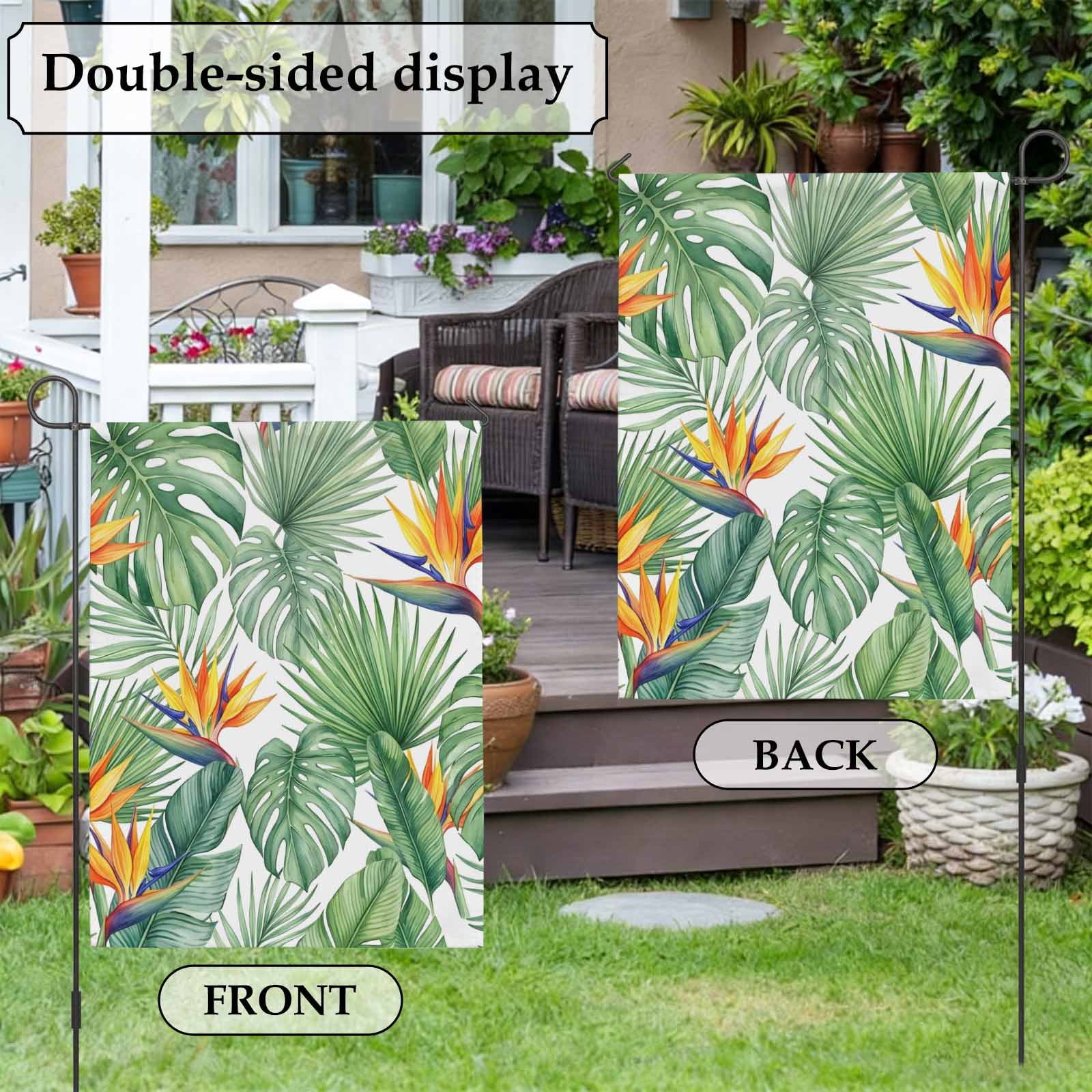 Green Leaf House Flag 28 x 40 Inches, Bright Bird of Paradise Flower Emerging from Lush Greenery Weather Proof Outdoor Patio Flags Double Sided Small House Decoration for Yard Lawn Outside Home