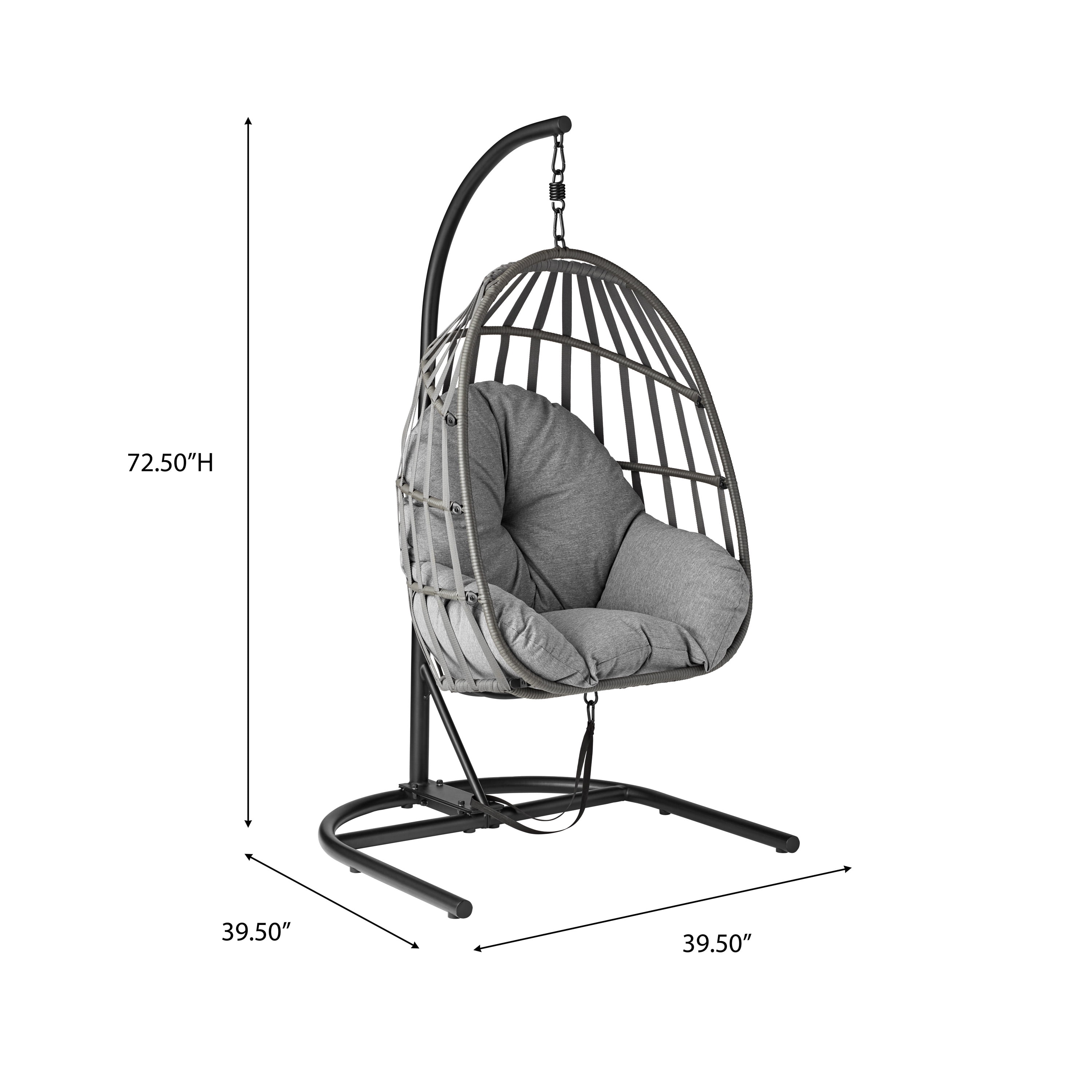 Mainstays Wicker Outdoor Patio Hanging Egg Chair with Gray Olefin Cushion and Black Metal Stand 250 lbs Maximum Weight Walmart
