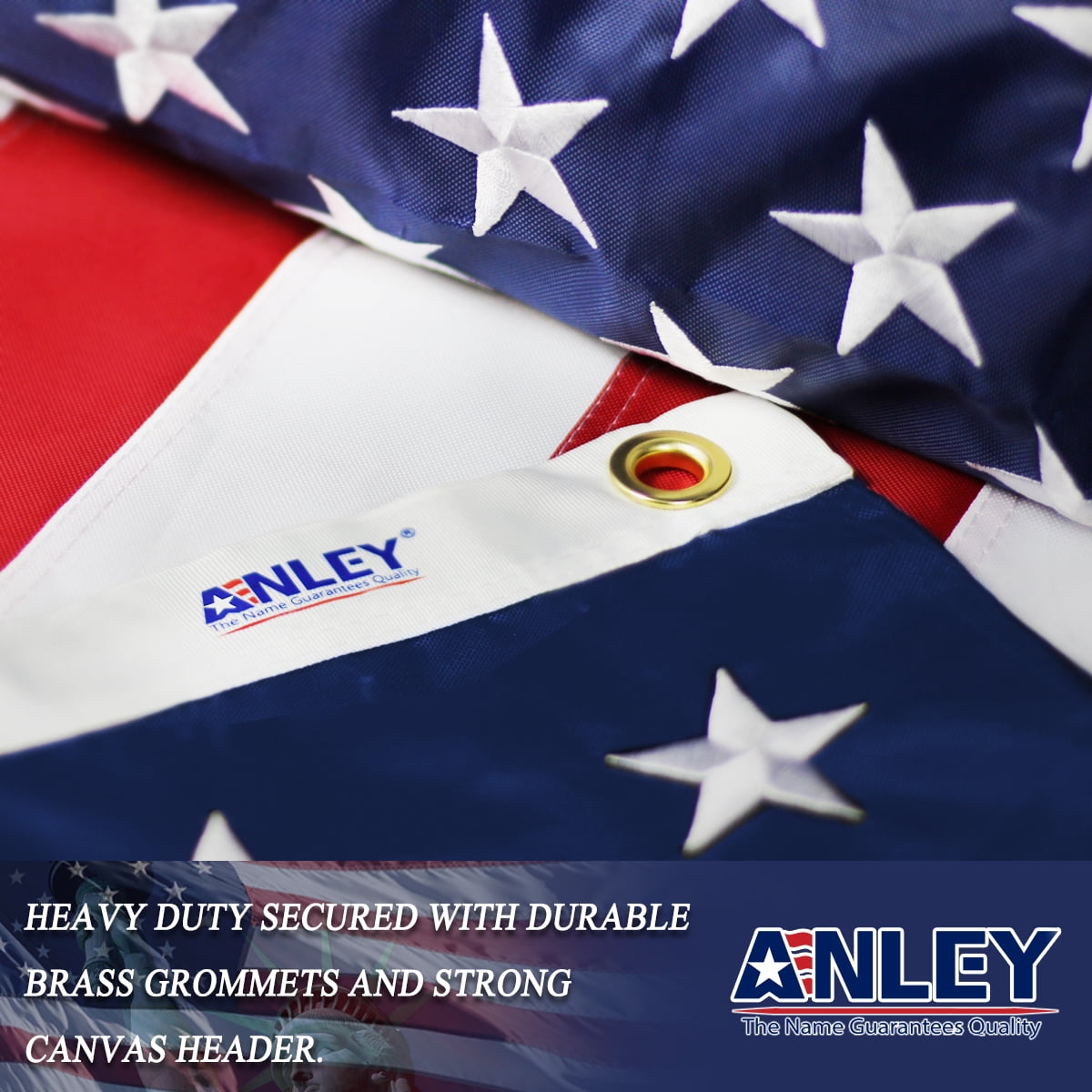 Anley 6x10 Ft American US Flag 210D Polyester - Embroidered USA Banner Flags with Brass Grommets