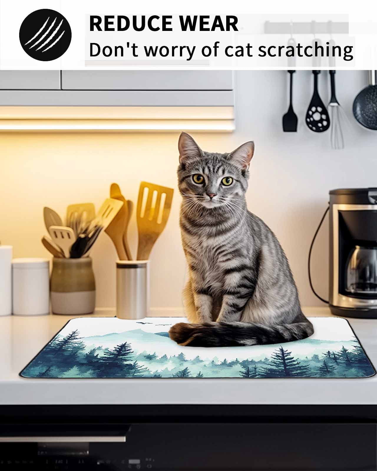 Stove Top Covers for Electric Stove, Turquoise Forest Glass Stovetop Cover Protector, Mountains Birds Fog Tree Scenery Induction Cooktop Protector Oven Mat for Kitchen Countertop 24"x21"