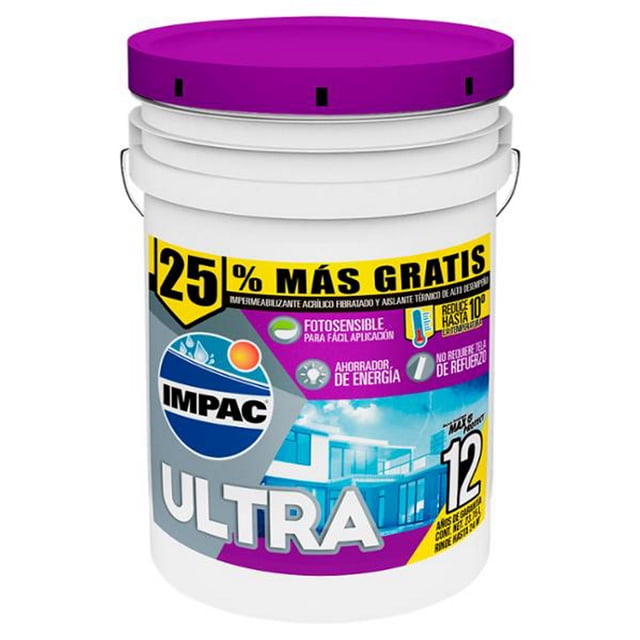 impermeabilizante acrílico fotosensible fibratado impac ultra 12 años blanco 23.7 l