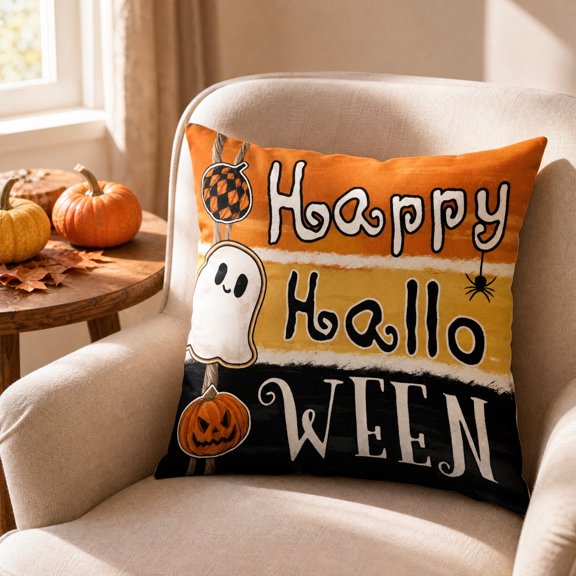 Halloween Pillow Covers 18x18, Halloween Decor Ghost Throw Pillow Covers Indoor Outdoor Decorative, Halloween Party Pillows for Sofa Couch Bed Living Room