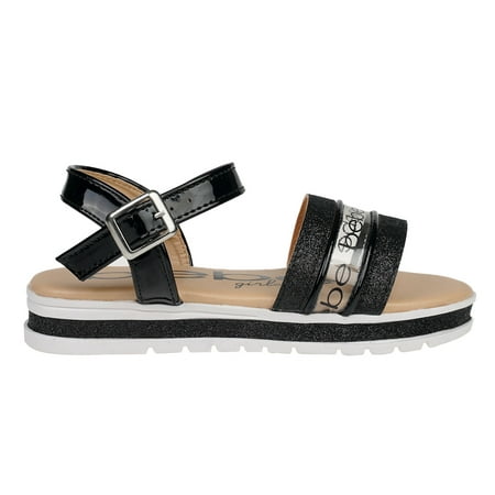 

bebe Fashion Sparkly Flat Sandals for Girls Black (Size 3)