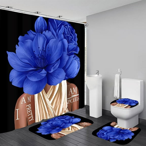 Red Rose 4 Pcs Shower Curtain Sets Non-Slip Rugs Bath Mat Toilet Cover U Shaped Mat Black Red Shower Curtain with 12 Hooks Red Rose Bathroom Set