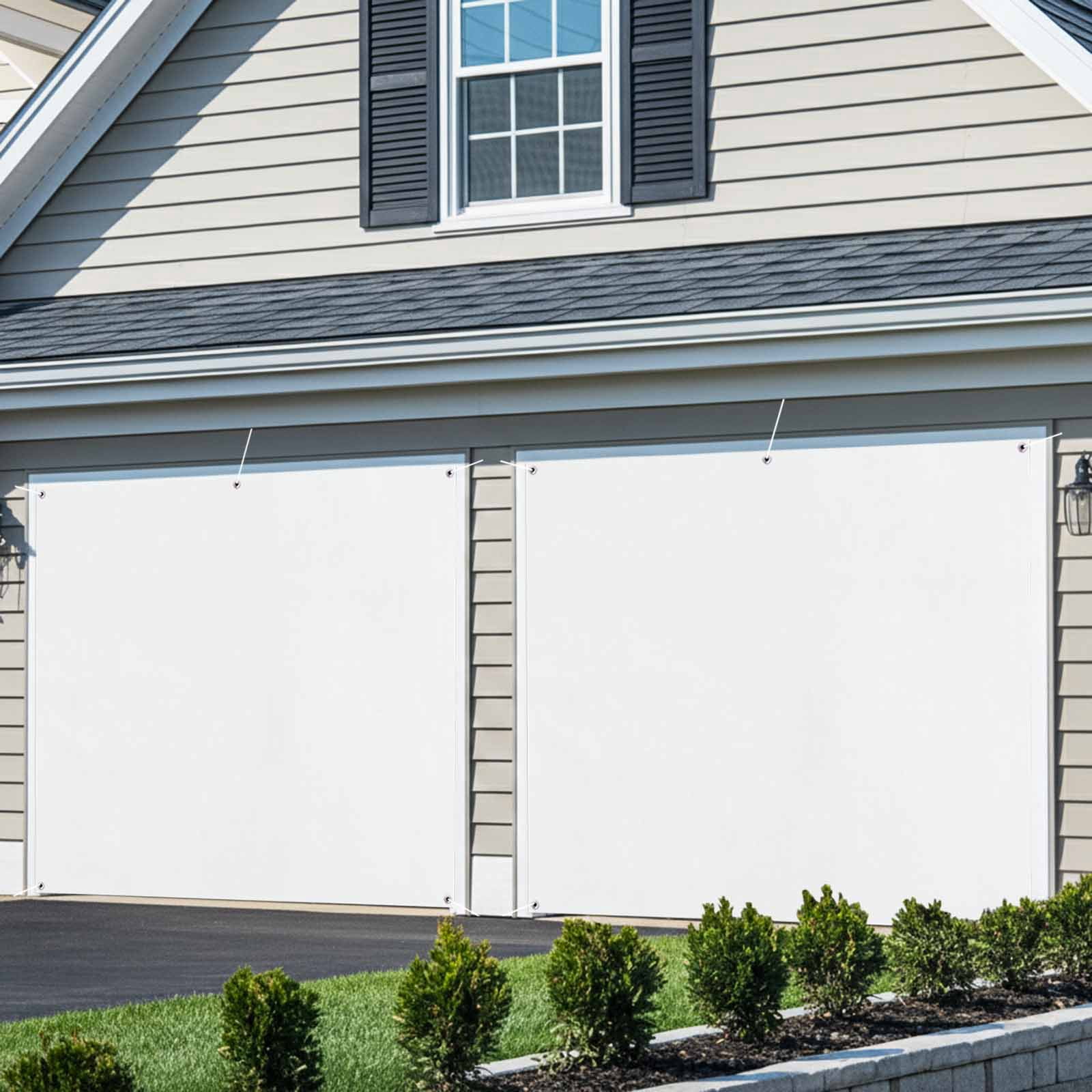 White Garage Door Cover Banner 7 x 8 FT, Modern Minimalist Pure Soild Color Garage Door Curtains Backdrop with Grommets for Indoor Outdoor Wall Party Porch Yard Decorations Background