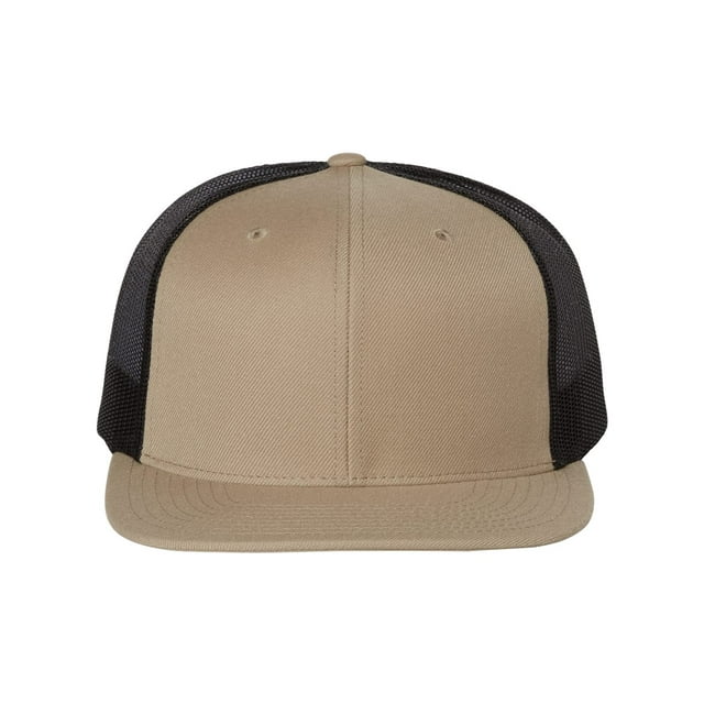 Richardson Wool Blend Flat Bill Trucker Cap, One Size, Khaki-Black