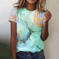 thumbnail image 2 of Short Sleeve T Shirts for Women Summer Daily Print O Neck Round Neck Tee Shirt Printed Flower Loose Side Split Blouse Tunic Casual T-shirt Tops Saving clearance, 2 of 4