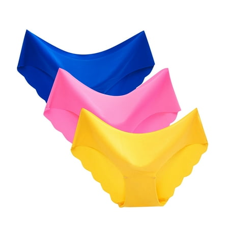 

FZM 3PC Women s Non-Trace Ice Silk Breathable Midwaist Solid Color Underwear