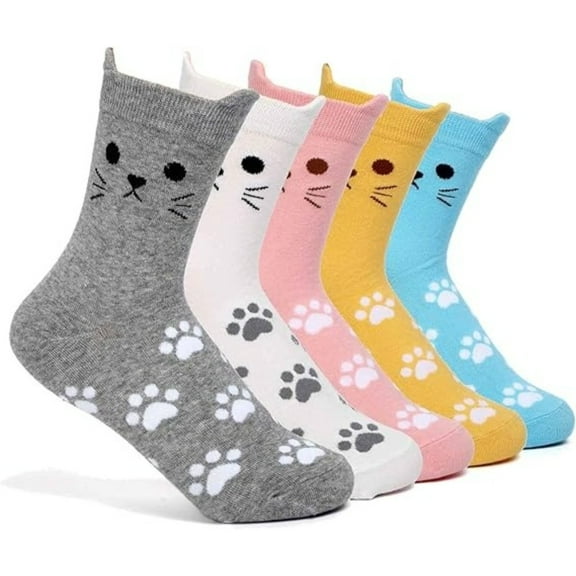 5 Pairs Cozy Animal Print Socks, Stretchy Comfortable Fabric, Unique Dog Cat Themed Socks for Women, Ideal Christmas/Birthday Gifts