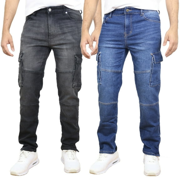 Men's 2-Pack Stretch Cargo Pocket Jeans - Classic Denim Look with Flexibility & Comfort (Sizes: 30-42)