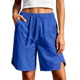 thumbnail image 2 of Costeam Womens Solid Drawstring Elastic Waist Knee Length Bermuda Shorts Side Split Hem Dual Side Hand Pockets Lightweight Woven Loose Fit Summer Casual Short Bottoms, 2 of 8