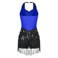 thumbnail image 4 of XUNZOO Women's Sequins Leotard Set Ballroom Dance Dress Costume Cocktail Outfits with Gloves And Hats Blue M, 4 of 7