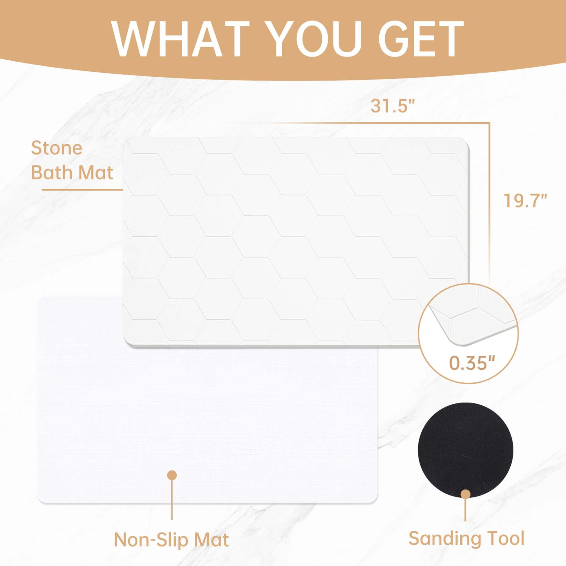 Stone Bath Mat,31.5x19.7Inches Non-slip Diatomaceous Earth Shower Mat Quick Drying Super Absorbent, Easy to Clean