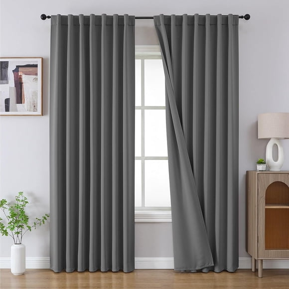 Blackout Curtains 90 Inches Length 2 Panels Set, Rod Pocket and Back Tab Window Curtain, Thermal Insulated Darkening Drapes for Bedroom Living Room (W52 x L90 Inch,Light Grey)