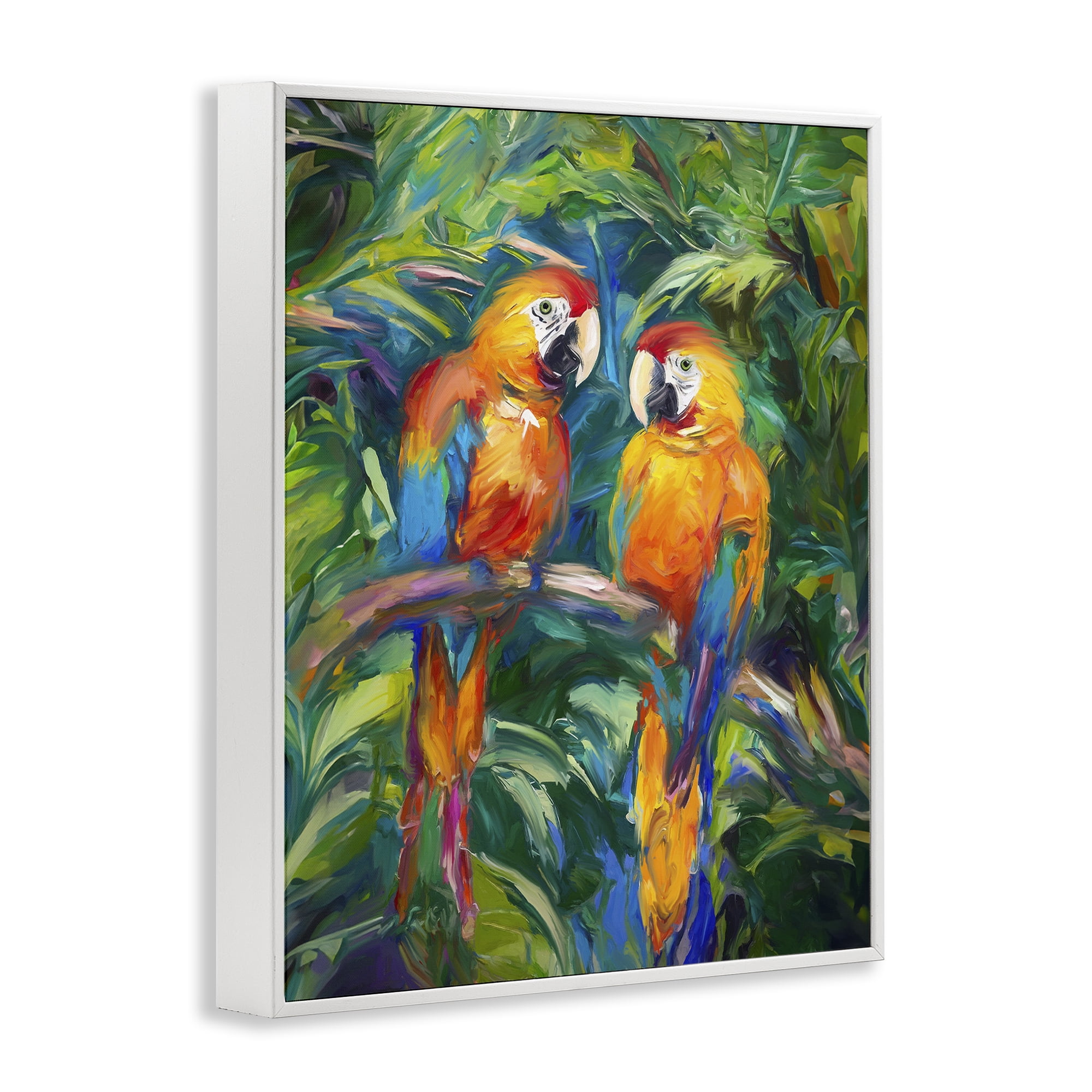 Stupell Industries Rainforest Parrot Branch Animals & Insects Painting White Framed Art Print Wall Art, 16 x 20