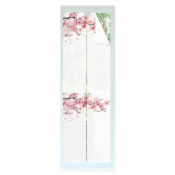 Window Privacy Film Pink Floral Cherry Flower Stained Glass Window Film Decorative Sun Block Window Cover Abstract Botanical Branch Window Clings Static Adhesive Sticker for Bathroom 17.7"x78.7"