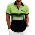thumbnail image 2 of Men's Top Color Block Casual Waffle Knit Pocket Short Sleeved Half Button Stand Collar Shirt Green L, 2 of 8