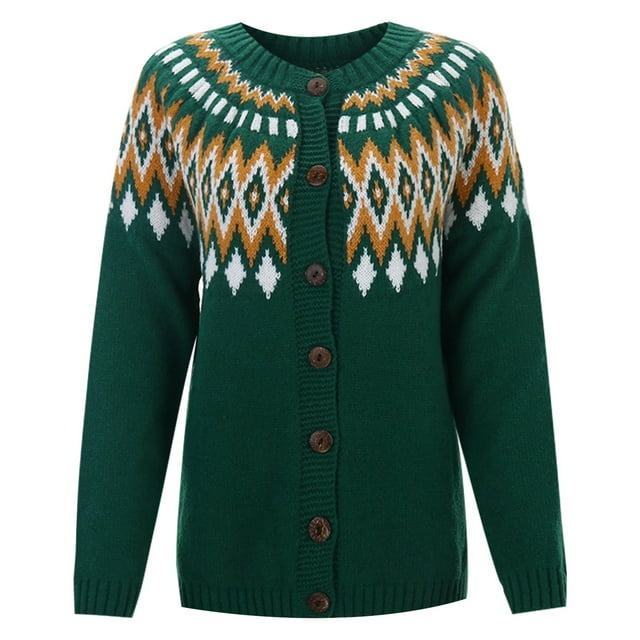 Cardigan Sweaters for Women Fair Isle Knit Sweater Coat For Soft Oversized Long Cardigan With Round Neck Winter Warm Thick Chunky Yarn Textured Open Front Outerwear(9 Colors)