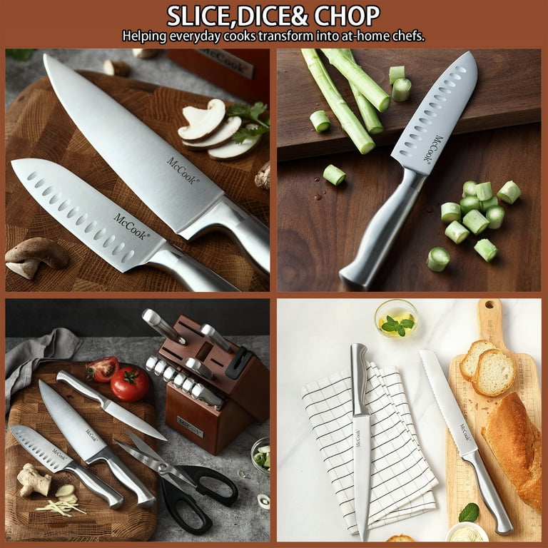 Astercook 15-Piece Knife Set with Built-in Sharpener, Dishwasher Safe High  Carbon Stainless Steel Knives and Steak Knives, Black