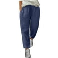 thumbnail image 2 of SELONE Lounge Pants for Women Loose Plus Size Mid Waist Lounge Pants Cotton Linen Cropped Trouser Casual Long Beach Pants Pull on Solid Straight Lightweight Blue 4XL Tall Breathable Summer Clothes, 2 of 5