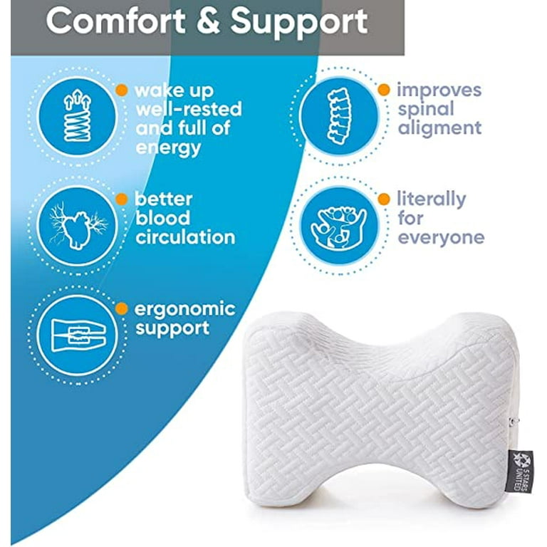 5 Stars United Knee Pillow for Side Sleepers - 100% Memory Foam Wedge Contour - Leg Pillows for Sleeping - Spacer Cushion for Spine Alignment, Back