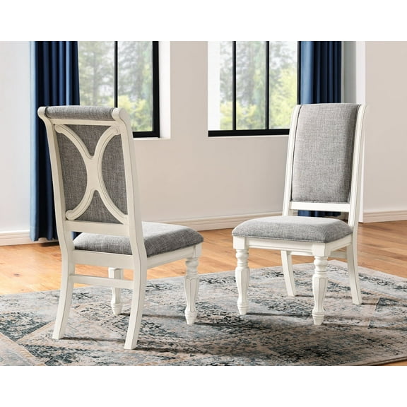 Newboti Belleza Antique White Solid Wood Upholstered Dining Chairs, Set of 2 944818568720475