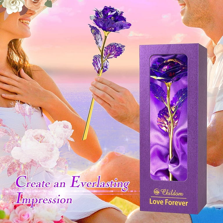 BigFunClub Purple Rose Box, Decorative, Artificial Flower Gift for