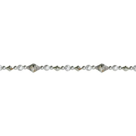 Metal Beaded Garland - 8' Dazzling Diva Shiny and Matte Silver Beaded Christmas Garland
