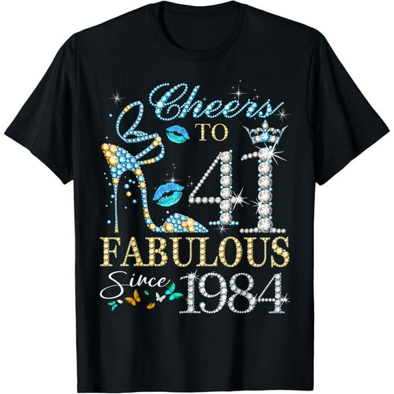 Womens Cheers to 41 Years Old EST 1984 41st Birthday Queen T-Shirt