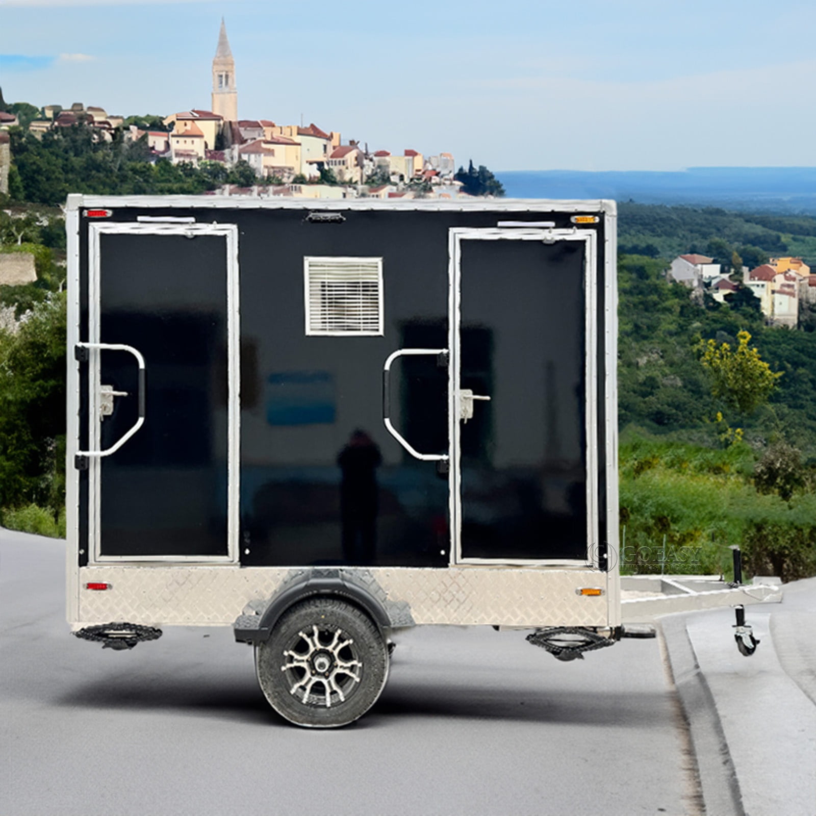 Goeasy Vehicle Luxury Dual Restroom Trailer Portable Mobile Toilet Trailer Outdoor VIP Bathroom Truck for Events, Weddings, and Construction Sites