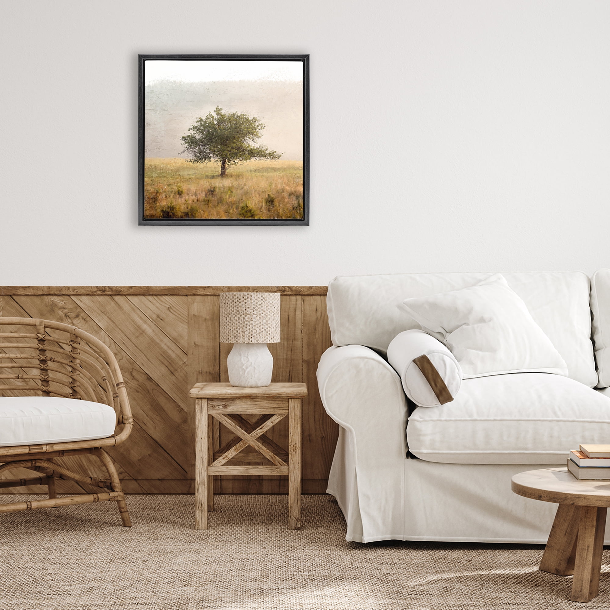 Stupell Industries Tree Alone in Golden Field Black Framed Floater Canvas Wall Art, design by Anne Bailey